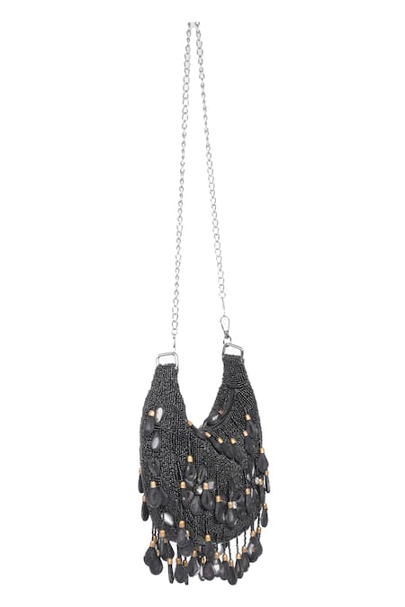 Buy Nazaakat By Samara Singh Black Beads, Stones, Tassels Beaded Embellished Clutch With Detachable Handle Online at Aza Fashions Buy_Nazaakat By Samara Singh_Black Beads, Stones, Tassels Beaded Embellished Clutch With Detachable Handle _Online_at_Aza_Fashions