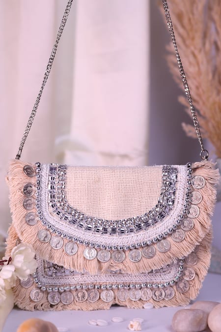 Nazaakat By Samara Singh Coin & Bead Embellished Fringe Boho Bag