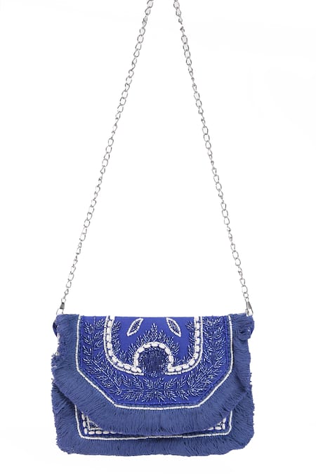 Nazaakat By Samara Singh Embroidered Fringe Boho Bag with Chain Strap 