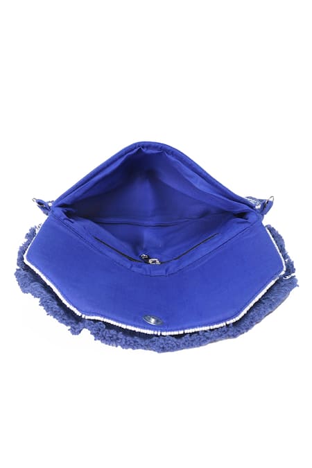 Buy_Nazaakat By Samara Singh_Blue Beads, Fringe Embroidered Boho Bag With Chain Strap 