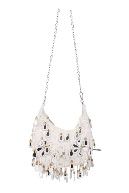 Nazaakat By Samara Singh Floral Beaded Embellished Clutch with Chain