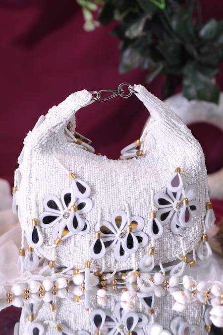 Nazaakat By Samara Singh Floral Beaded Embellished Clutch with Chain 
