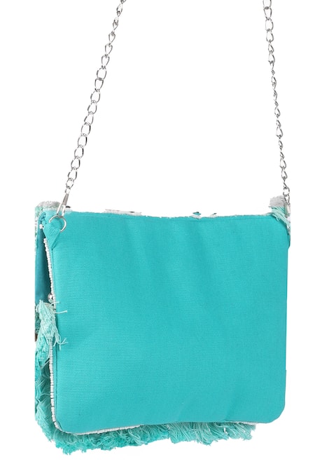 Nazaakat By Samara Singh_Aqua Beads, Sequins, Tassels Beaded And Embellished Boho Bag _at_Aza_Fashions