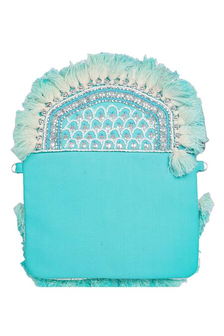 Buy_Nazaakat By Samara Singh_Aqua Beads, Sequins, Tassels Beaded And Embellished Boho Bag 