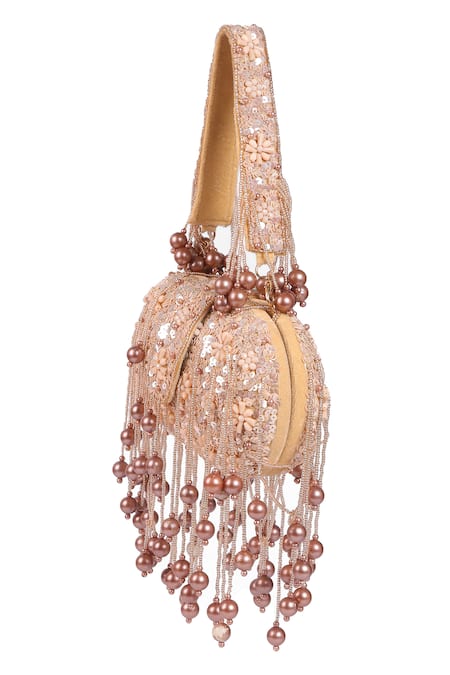 Nazaakat By Samara Singh_Beige Sequins, Beads, Pearls And Embellished Potli Bag _at_Aza_Fashions