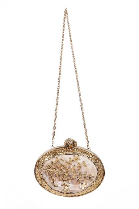 Nazaakat By Samara Singh Mother of Pearl & Floral Embellished Clutch 
