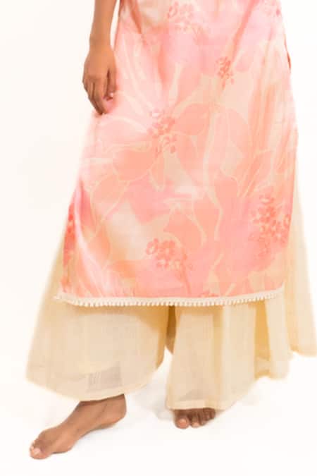 Shop_Amaltas Couture_Pink Silk, Organza Embroidery Round Neck Printed Kurta And Sharara Set _Online_at_Aza_Fashions