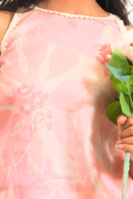 Amaltas Couture_Pink Silk, Organza Embroidery Round Neck Printed Kurta And Sharara Set _at_Aza_Fashions