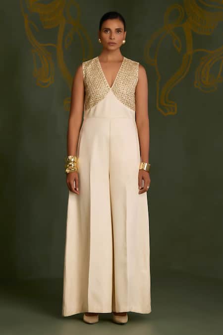 Sitaraa Tala Ivory Embroidered Jumpsuit 