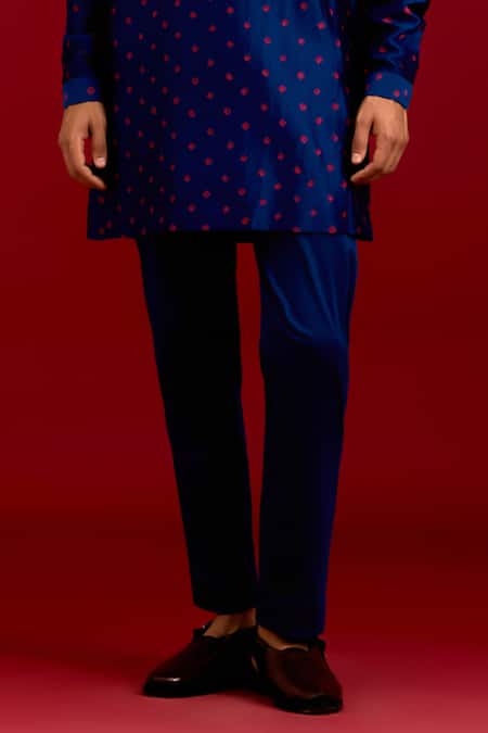 Devnaagri Navy Chanderi, Cotton, Lycra Mirrors, Sequins, Bandhej Pattern Kurta With Pant Online at Aza Fashions Devnaagri_Navy Chanderi, Cotton, Lycra Mirrors, Sequins, Bandhej Pattern Kurta With Pant _Online_at_Aza_Fashions
