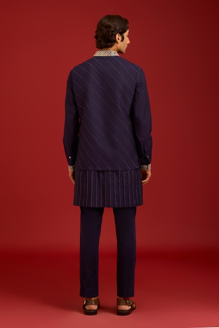 Devnaagri Mirror Work & Dori Embroidered Bundi Kurta Set 