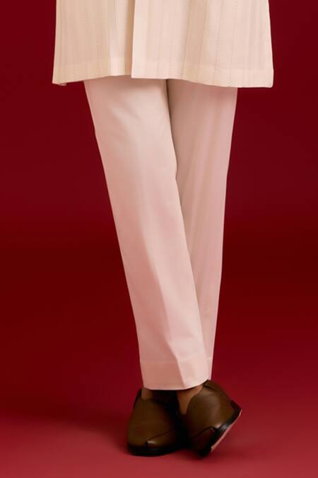 Buy_Devnaagri_Ivory Cotton, Silk, Lycra Mirrors, Embroidery Pintuck Pattern Bundi Kurta Set _Online_at_Aza_Fashions