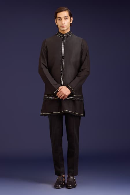 Devnaagri Mirror & Sequin Embroidered Bundi Kurta Set 