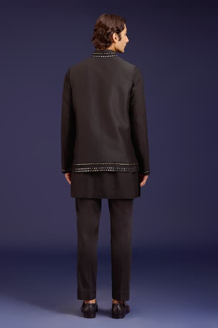 Devnaagri Mirror & Sequin Embroidered Bundi Kurta Set 