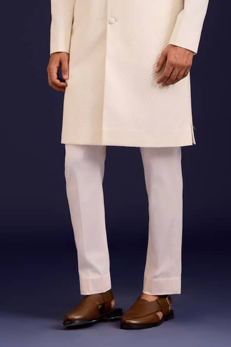 Shop Devnaagri Ivory Cotton, Silk, Lycra Embroidery Pintuck Pattern Sherwani And Pant Set Online at Aza Fashions Shop_Devnaagri_Ivory Cotton, Silk, Lycra Embroidery Pintuck Pattern Sherwani And Pant Set _Online_at_Aza_Fashions