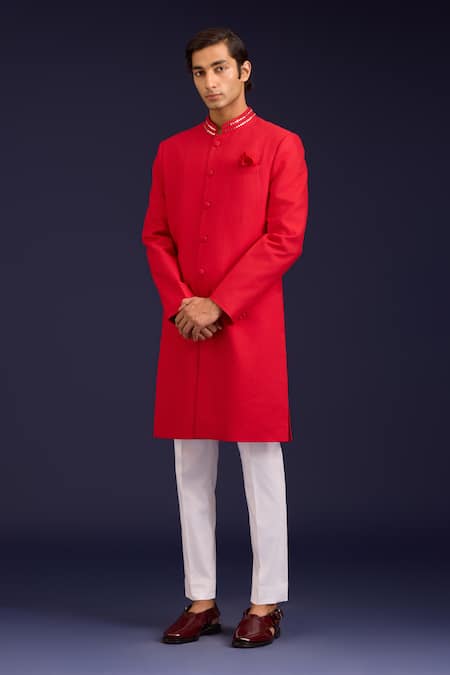 Devnaagri Pintuck Pattern Sherwani & Pant Set 