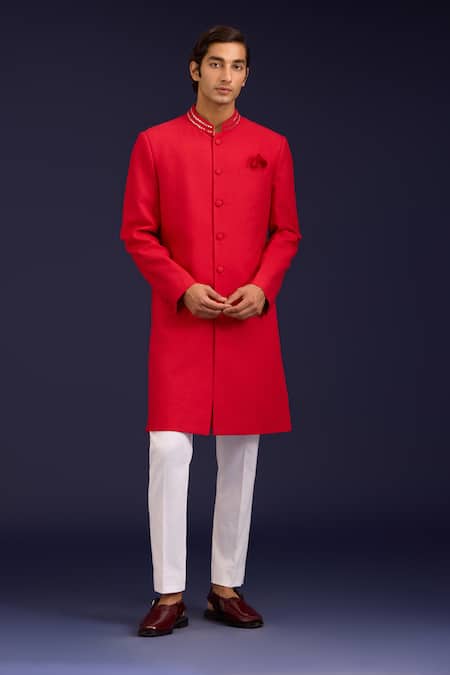 Devnaagri Pintuck Pattern Sherwani & Pant Set 