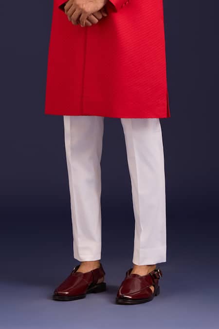 Buy_Devnaagri_Red Cotton, Silk, Lycra Mirrors, Embroidery Pintuck Pattern Sherwani And Pant Set _Online_at_Aza_Fashions
