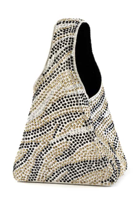 Etcetera_Black Crystals Paris Petite Aurora Studded Metallic Bag _Online_at_Aza_Fashions