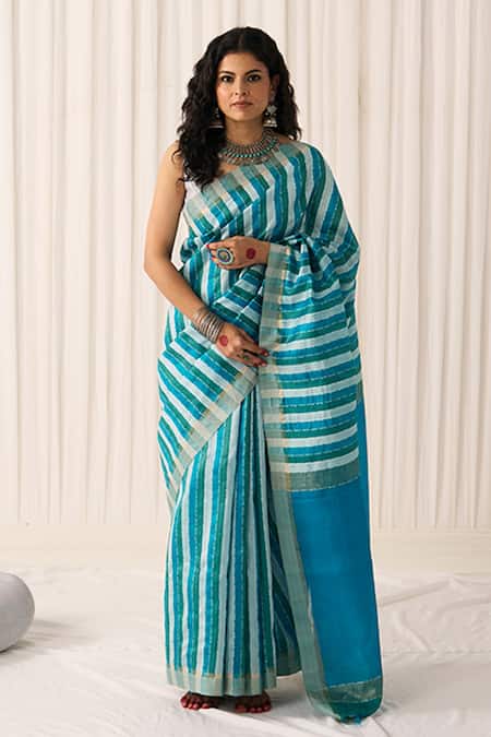 Five Point Five Pankti Striped Saree With Running Blouse 