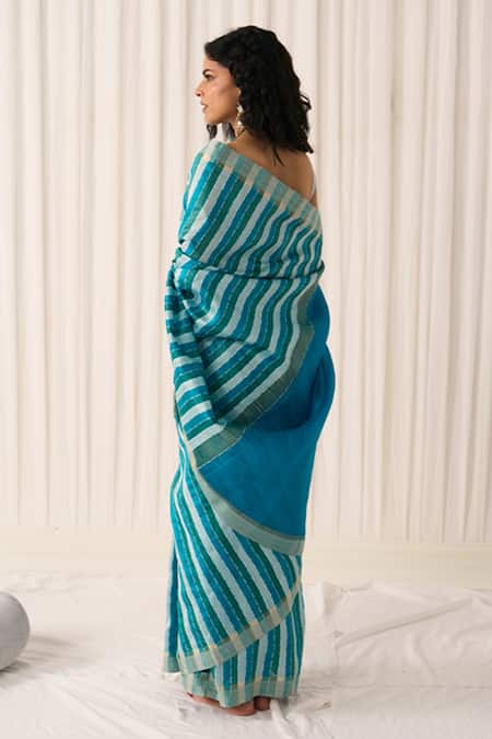 Five Point Five Pankti Striped Saree With Running Blouse 