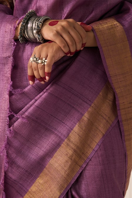 Five Point Five_Purple Tussar Sandhya Desi Woven Saree With Running Blouse _Online_at_Aza_Fashions