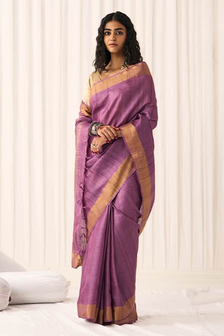 Five Point Five Sandhya Desi Tussar Woven Saree With Running Blouse 