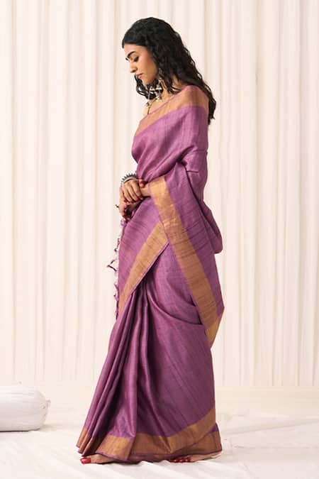 Buy_Five Point Five_Purple Tussar Sandhya Desi Woven Saree With Running Blouse _Online_at_Aza_Fashions