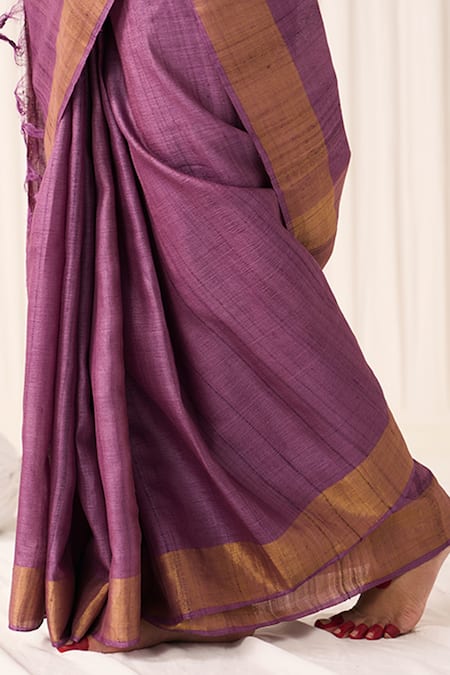 Shop_Five Point Five_Purple Tussar Sandhya Desi Woven Saree With Running Blouse _Online_at_Aza_Fashions