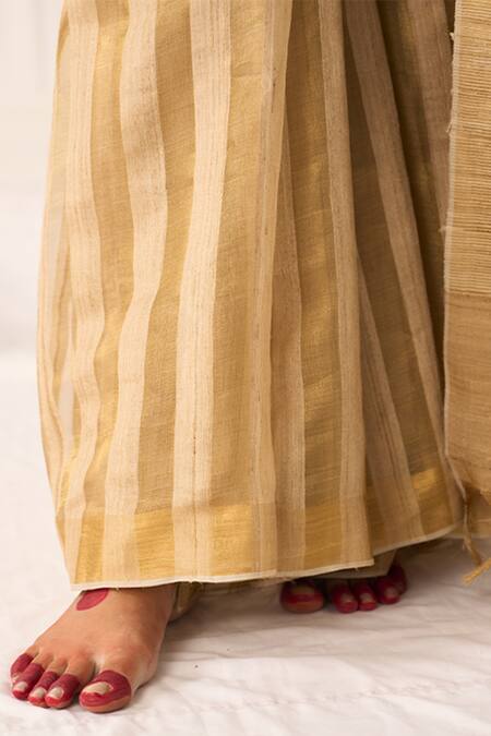 Buy_Five Point Five_Beige Tussar Hema Woven Striped Saree With Running Blouse _Online_at_Aza_Fashions