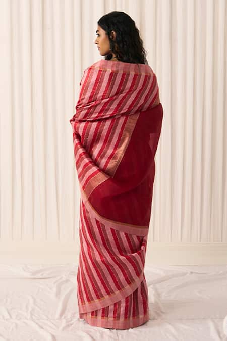 Five Point Five Pankti Striped Tussar Saree With Running Blouse 