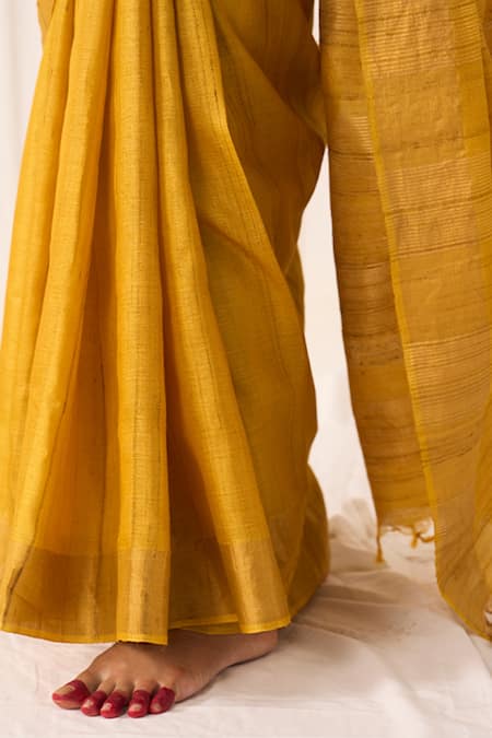 Buy_Five Point Five_Yellow Tussar Sandhya Weaving Saree With Running Blouse _Online_at_Aza_Fashions