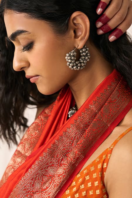 Shop_Five Point Five_Orange Silk Zari, Tassels Ruhani Woven Soft Saree With Running Blouse _Online_at_Aza_Fashions
