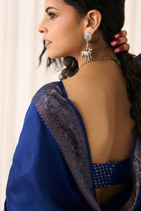 Five Point Five_Blue Silk Zari, Embroidery Ruhani Soft Saree With Running Blouse _Online_at_Aza_Fashions