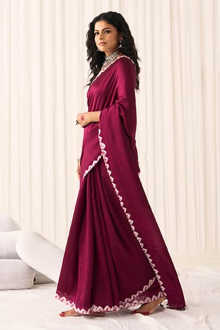 Five Point Five_Wine Silk Poonam Soft Saree With Running Blouse _Online_at_Aza_Fashions