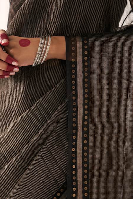 Five Point Five_Black Tissue, Silk Sequins, Zari Tara Matka Saree With Running Blouse _Online_at_Aza_Fashions