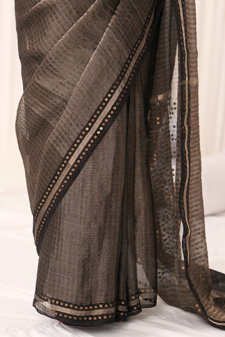 Shop_Five Point Five_Black Tissue, Silk Sequins, Zari Tara Matka Saree With Running Blouse _Online_at_Aza_Fashions