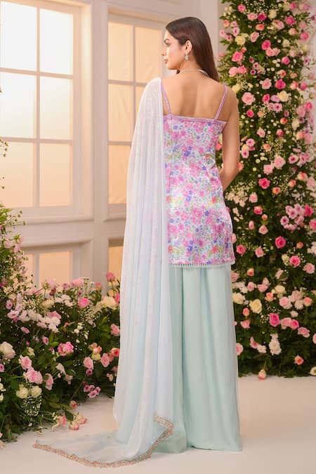 Label Priyanka Kar Floral Hand Embroidered Kurta Sharara Set 