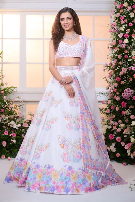 Label Priyanka Kar Floral Butterfly Hand Embroidered Lehenga Set 