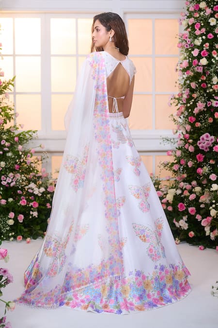 Label Priyanka Kar Floral Butterfly Hand Embroidered Lehenga Set 