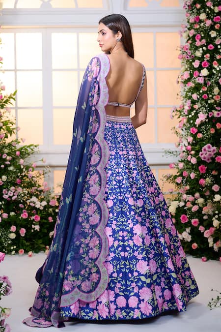 Label Priyanka Kar Floral Hand Embroidered Lehenga Set 