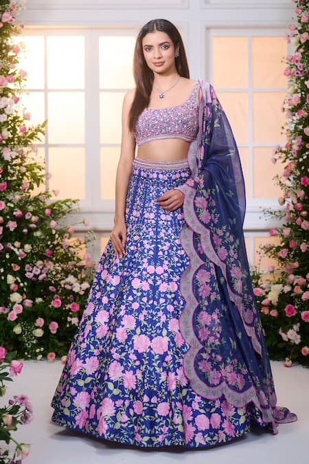 Label Priyanka Kar Floral Hand Embroidered Lehenga Set 