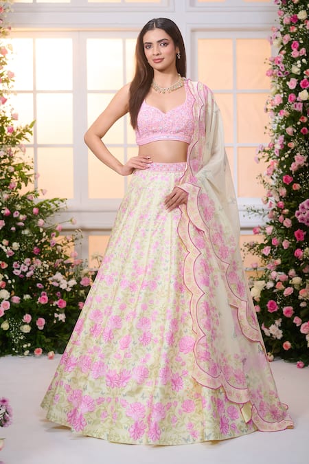 Label Priyanka Kar Rose Floral Pattern Lehenga Set 
