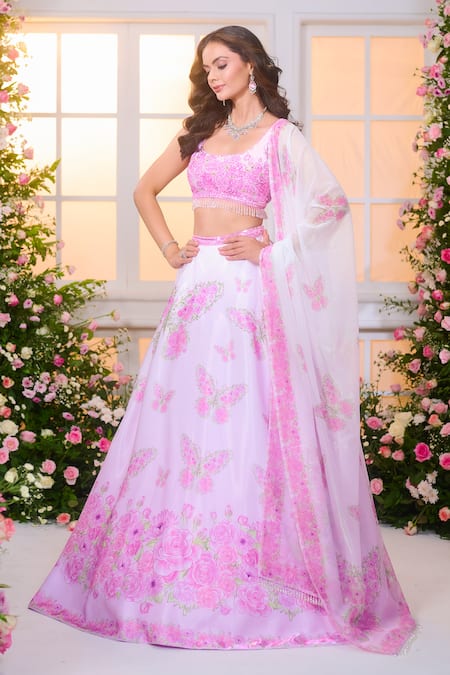 Label Priyanka Kar Ombre Butterfly Print Lehenga Set 