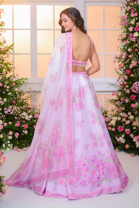 Label Priyanka Kar Ombre Butterfly Print Lehenga Set 