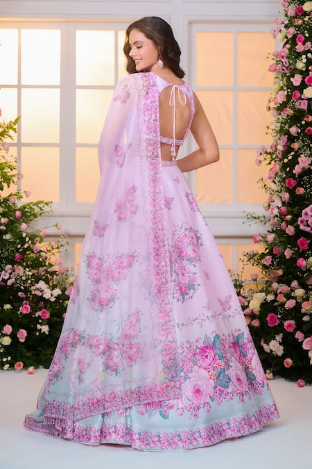 Label Priyanka Kar Floral Hand Embroidered Lehenga Set 