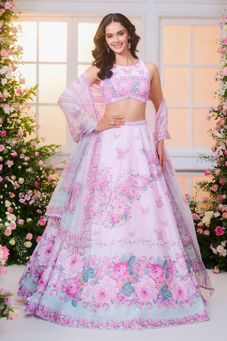 Label Priyanka Kar Floral Hand Embroidered Lehenga Set 