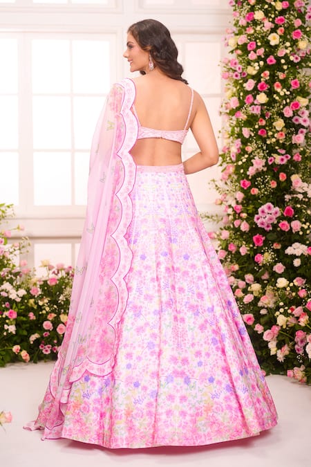 Label Priyanka Kar Floral Hand Embroidered Lehenga Set 