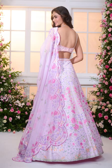 Label Priyanka Kar Floral Hand Embroidered Lehenga Set 