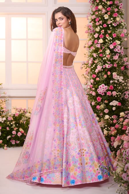 Label Priyanka Kar Floral Hand Embroidered Lehenga Set 